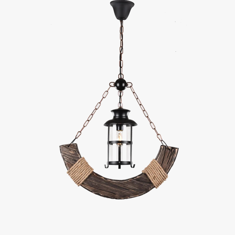 lustre rétro en bois pour ambiance campagne et nostalgique