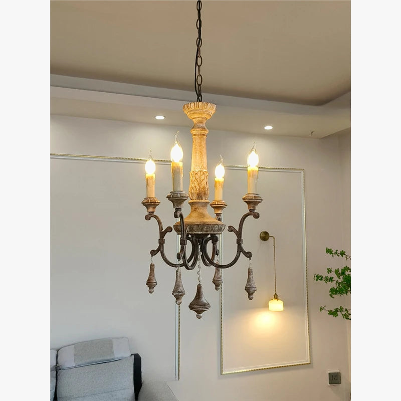 lustre rétro en bois pour décoration intérieure élégante et raffinée