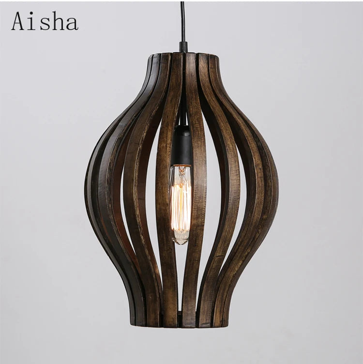lustre rétro en bois style asiatique pour décoration intérieure