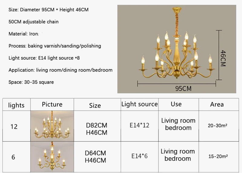 lustre rétro en fer forgé style campagnard américain classique