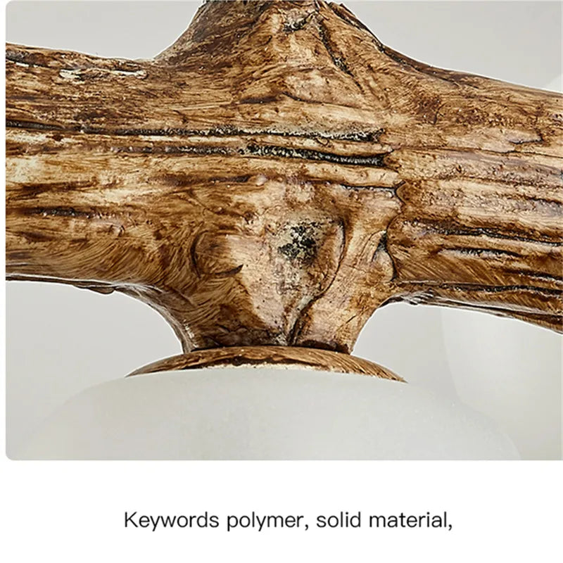 lustre rétro en forme de branche d'arbre en bois et verre