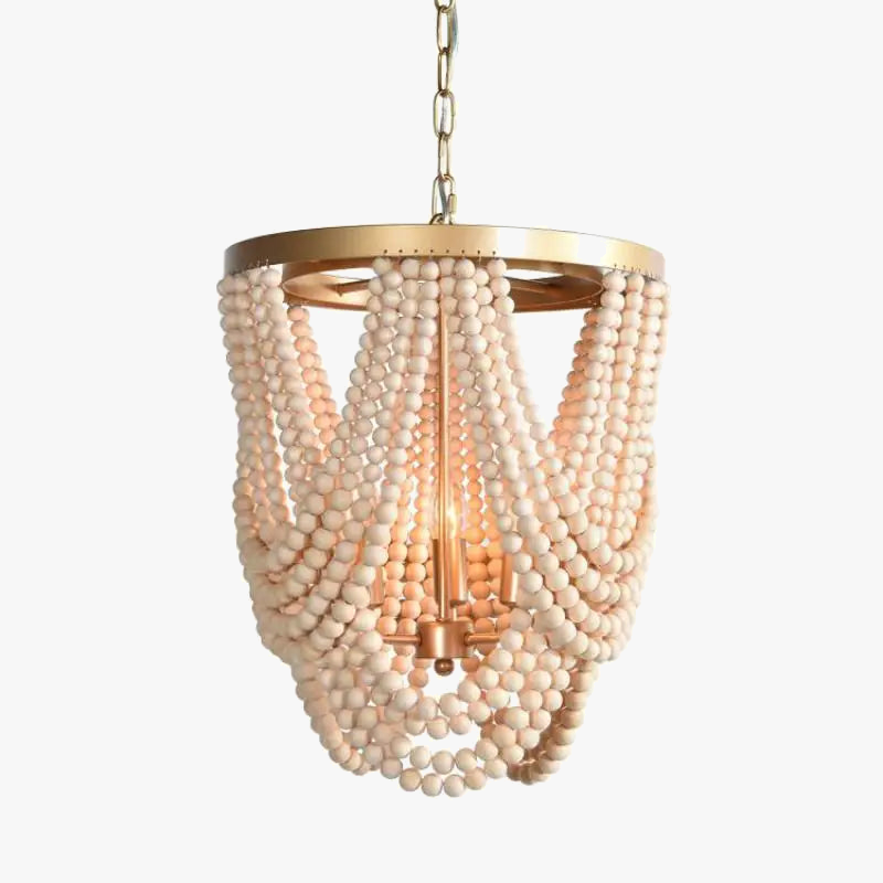 lustre rétro en perles de bois pour décoration intérieure