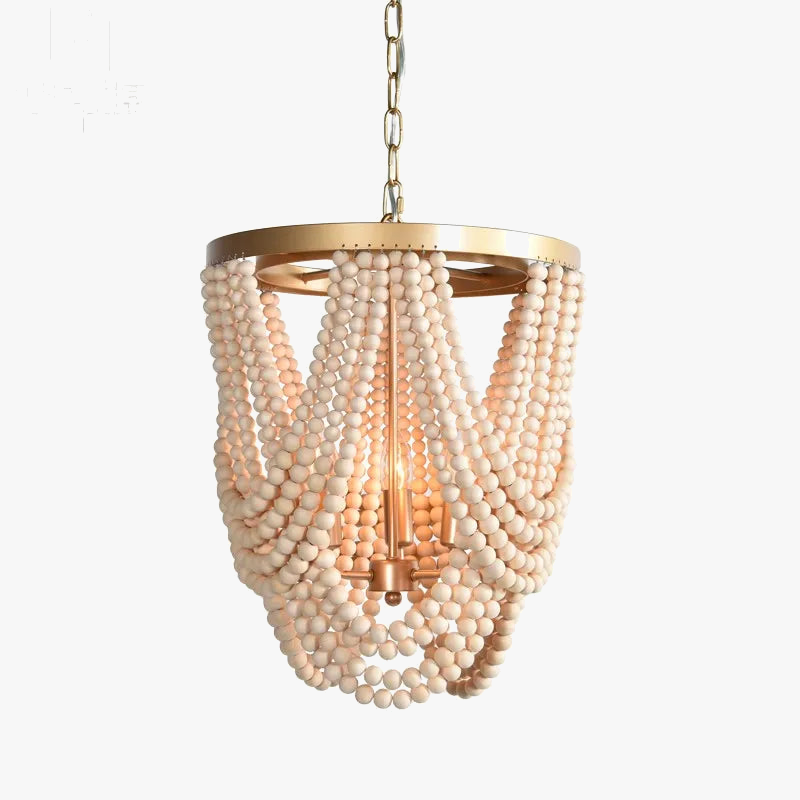 lustre rétro en perles de bois pour décoration intérieure
