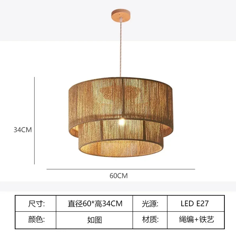 lustre rétro en rotin tissé pour décoration campagnarde chaleureuse