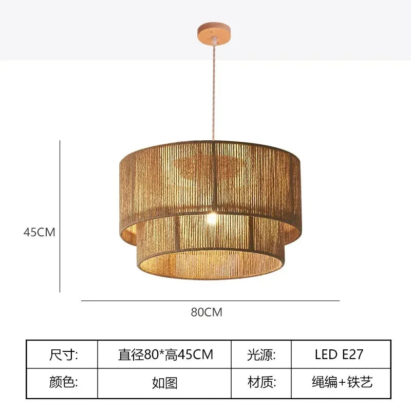 lustre rétro en rotin tissé pour décoration campagnarde chaleureuse