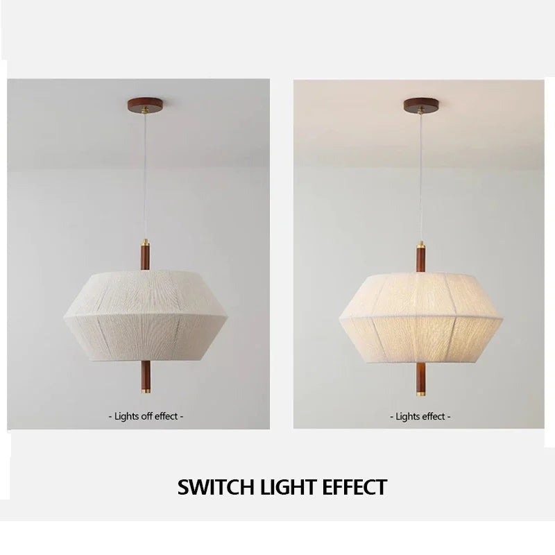 lustre rétro en tissu tissé en bois massif éclairage moderne intérieur