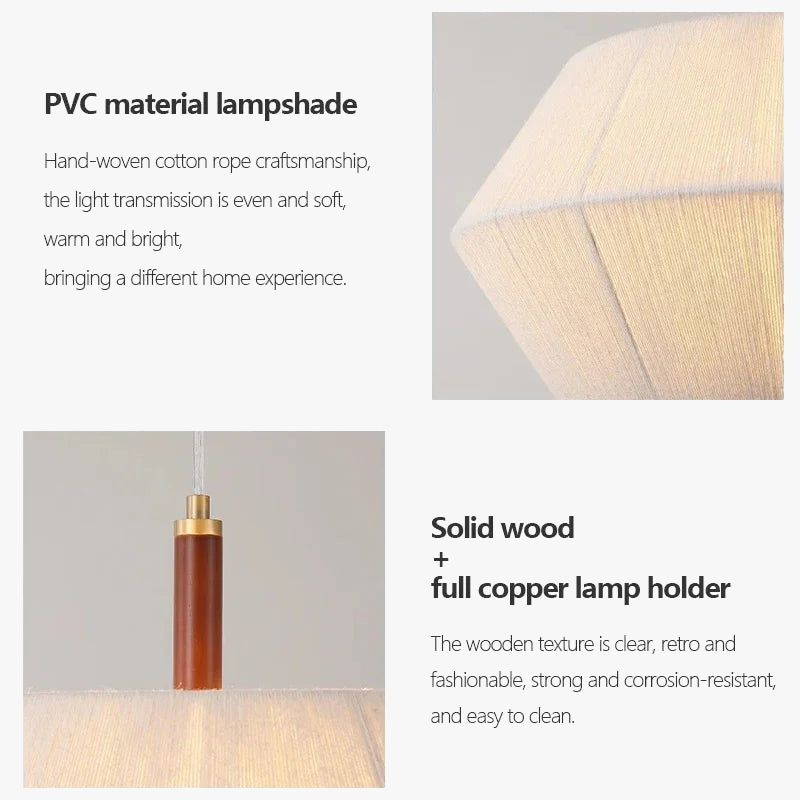 lustre rétro en tissu tissé en bois massif éclairage moderne intérieur