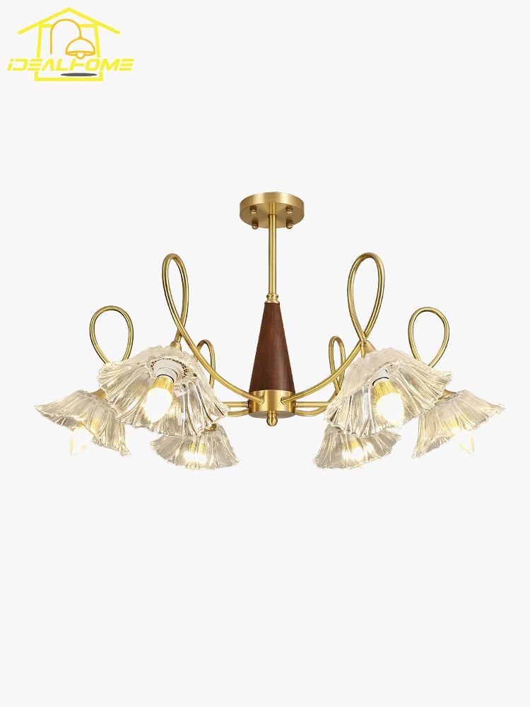lustre rétro médiéval en cuivre et bois massif pour intérieur