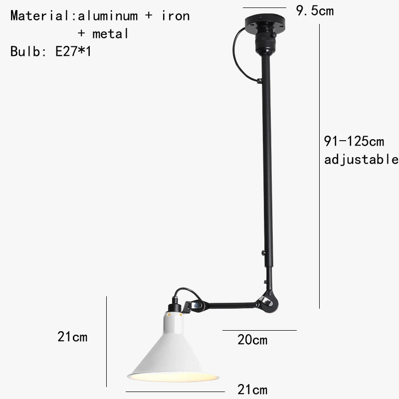 lustre rétro style américain avec abat-jour réglable pour éclairage de lecture