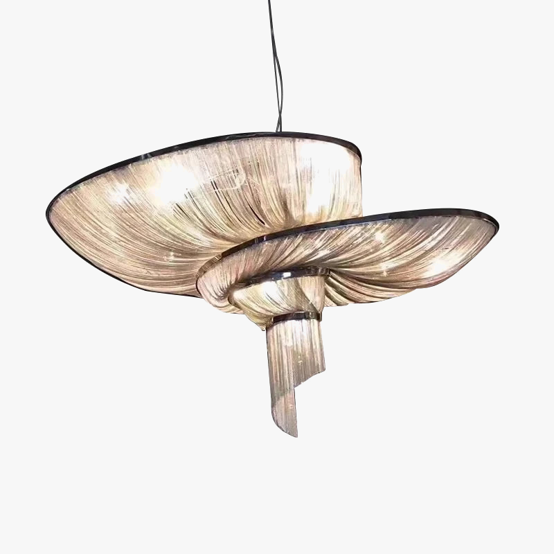 lustre rétro vintage en aluminium avec chaîne dorée et chromée