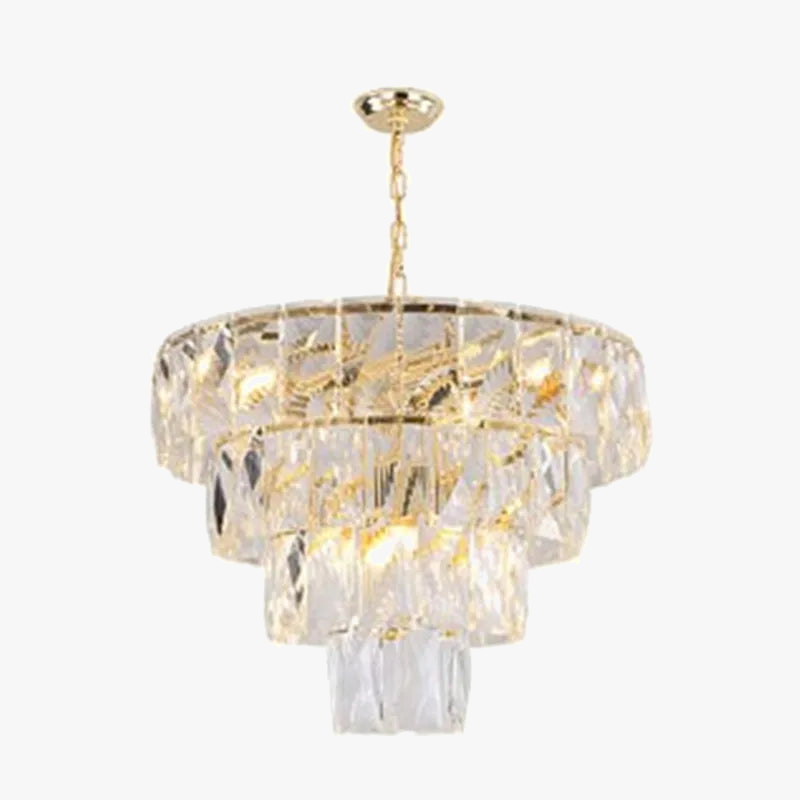 lustre rond en acier doré avec éclairage led en cristal