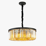 lustre rond en cristal de luxe avec lampes dorées