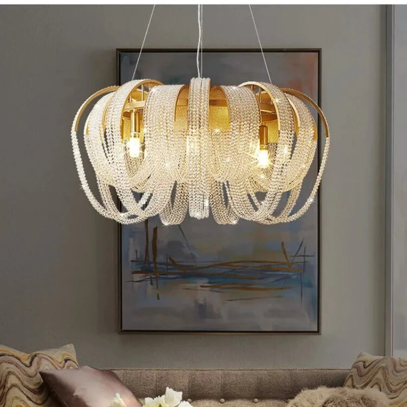 lustre rond en cristal de luxe pour décoration intérieure