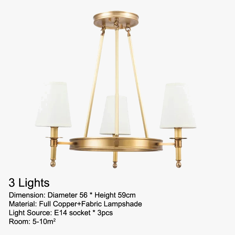 Lustre rond en cuivre complet pour chambre à coucher
