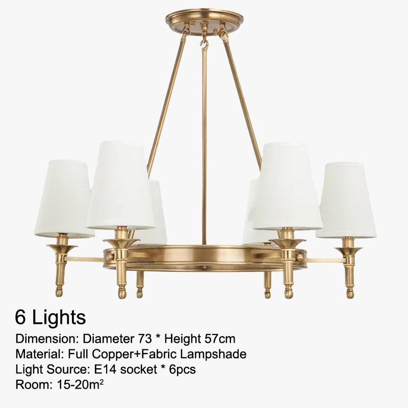 Lustre rond en cuivre complet pour chambre à coucher