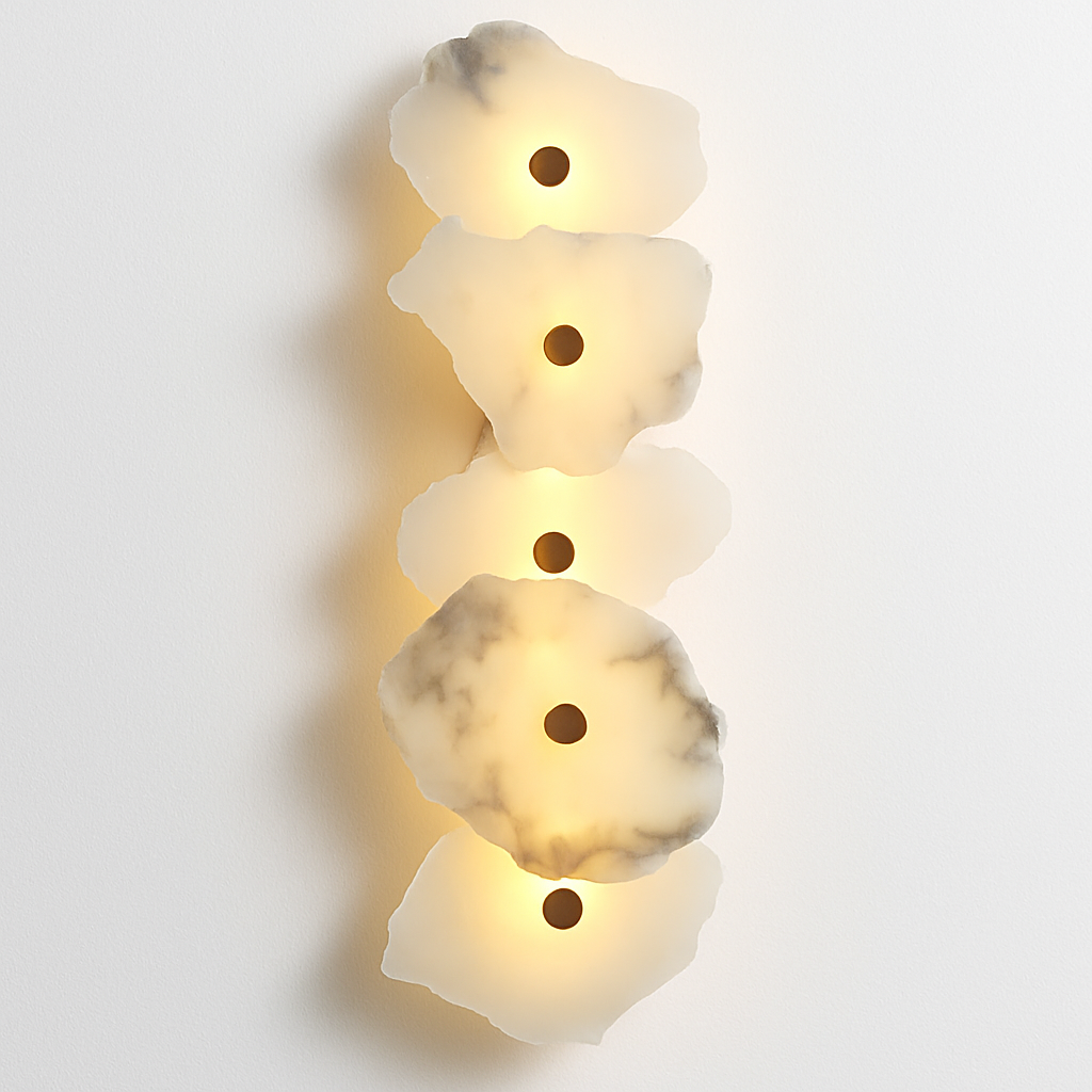 lustre rond en marbre naturel avec anneau en cuivre réglable
