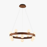lustre rond en noyer avec ampoules en verre led moderne