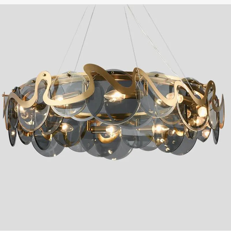 lustre rond en verre et fer pour éclairage intérieur