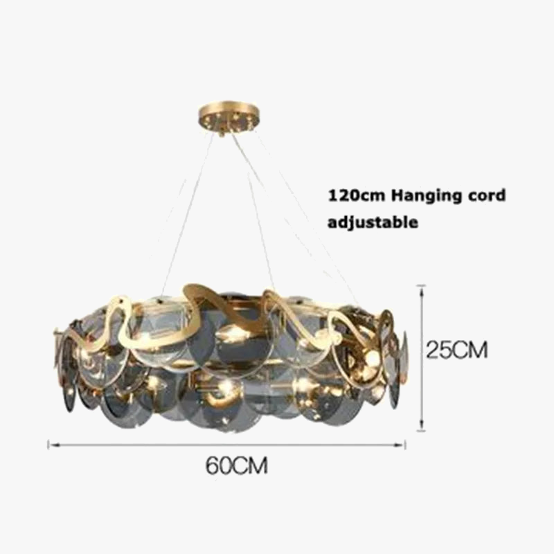 lustre rond en verre et fer pour éclairage intérieur