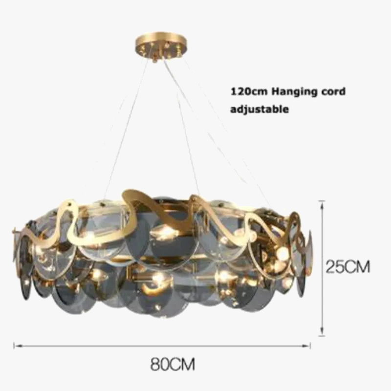 lustre rond en verre et fer pour éclairage intérieur