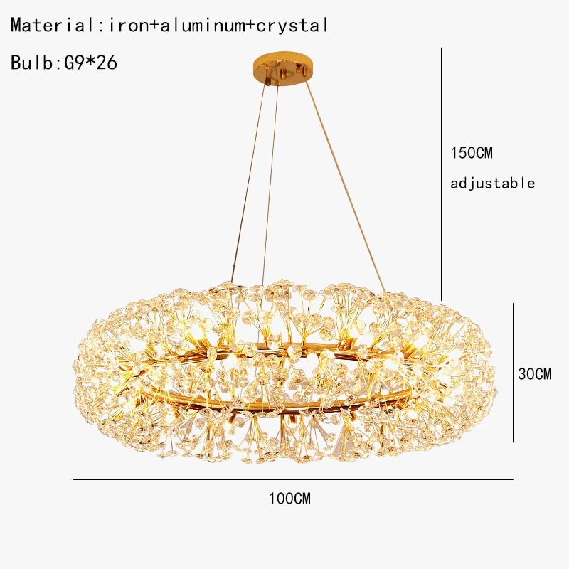 lustre rond à led en cristal pissenlit décoration élégante et lumineuse
