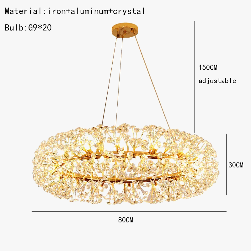 lustre rond à led en cristal pissenlit décoration élégante et lumineuse