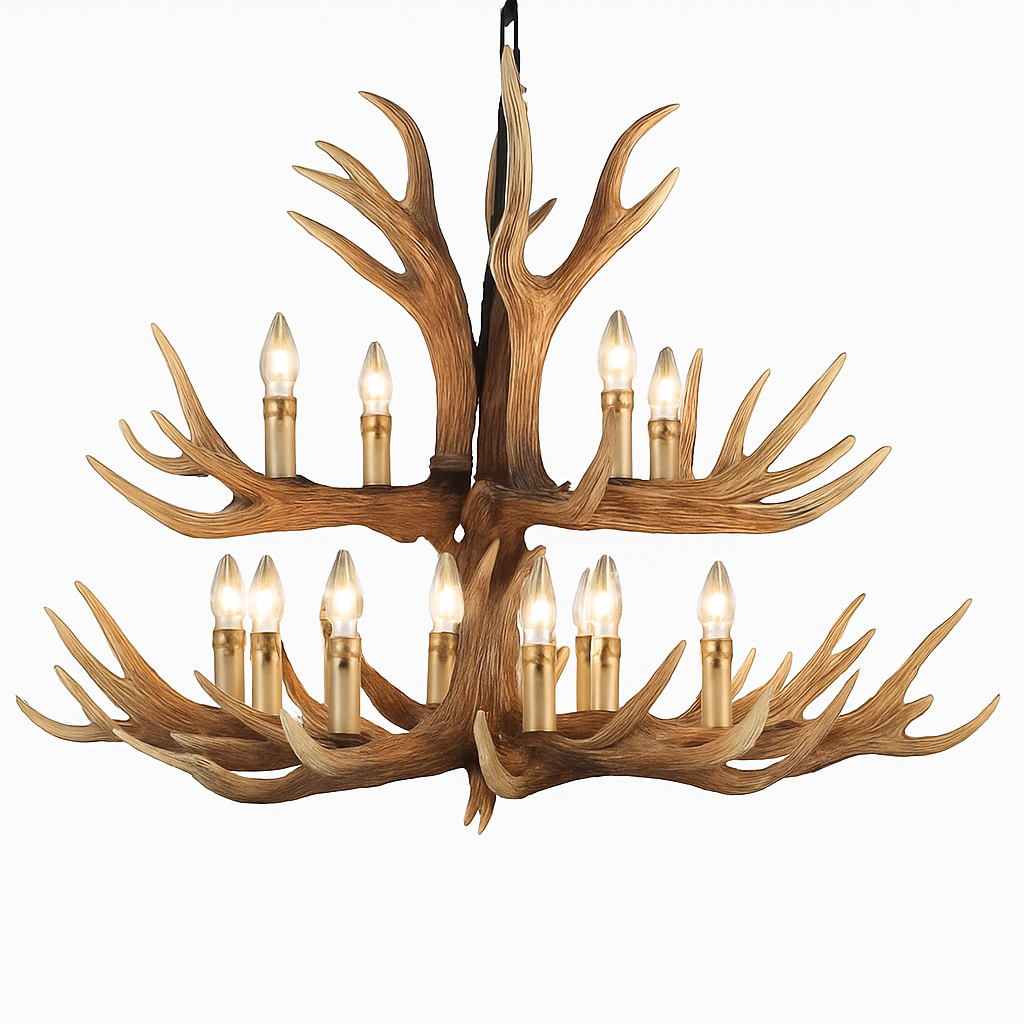 lustre rustique en bois de cerf pour décoration industrielle