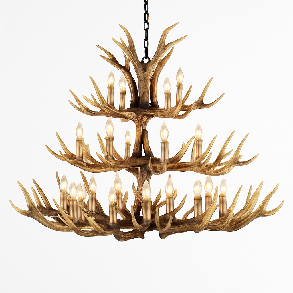 lustre rustique en bois de cerf pour décoration industrielle