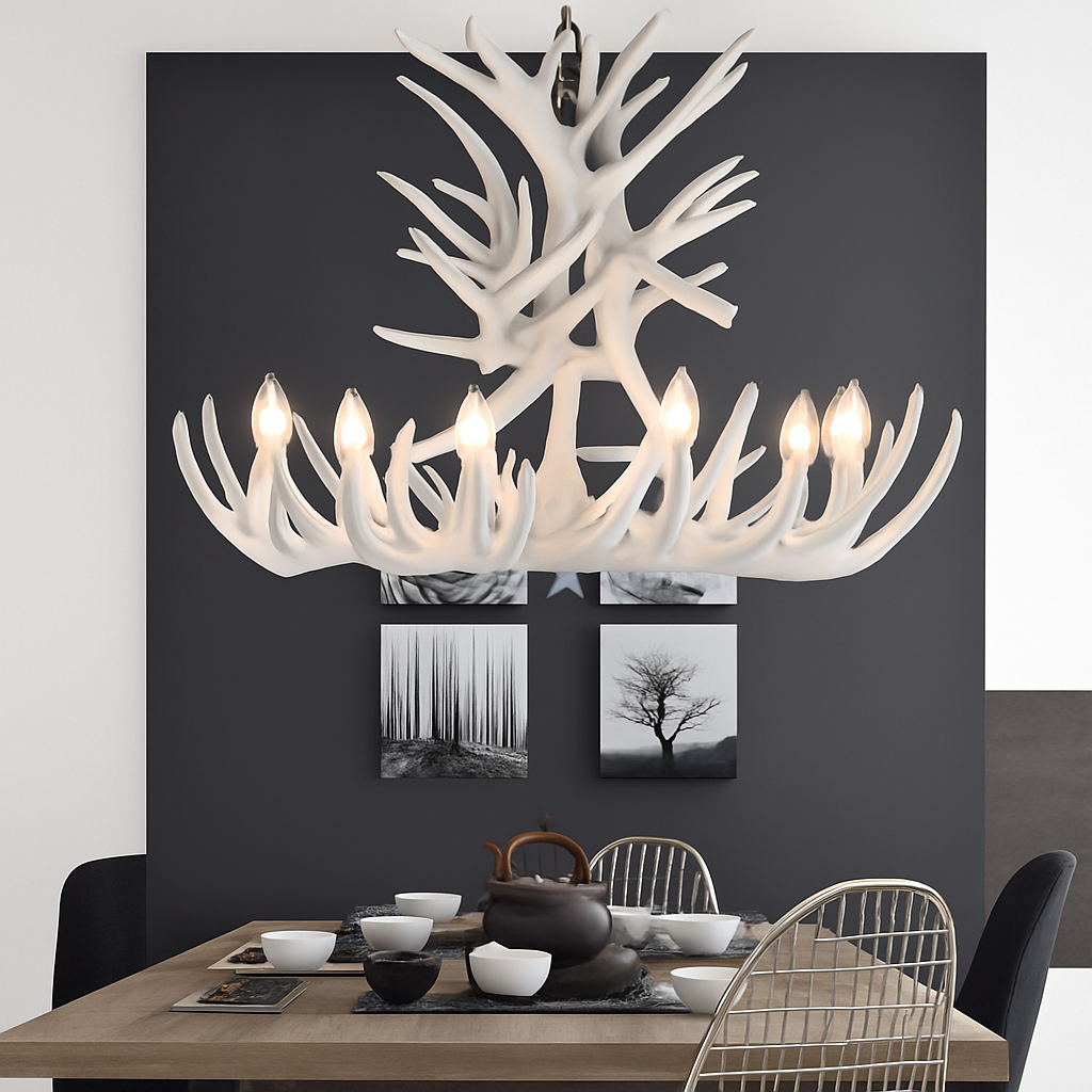 lustre rustique en bois de cerf pour décoration industrielle