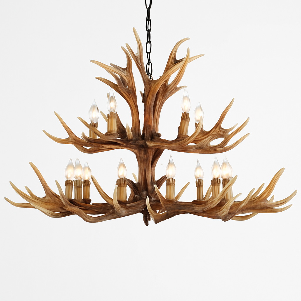 lustre rustique en bois de cerf pour décoration industrielle