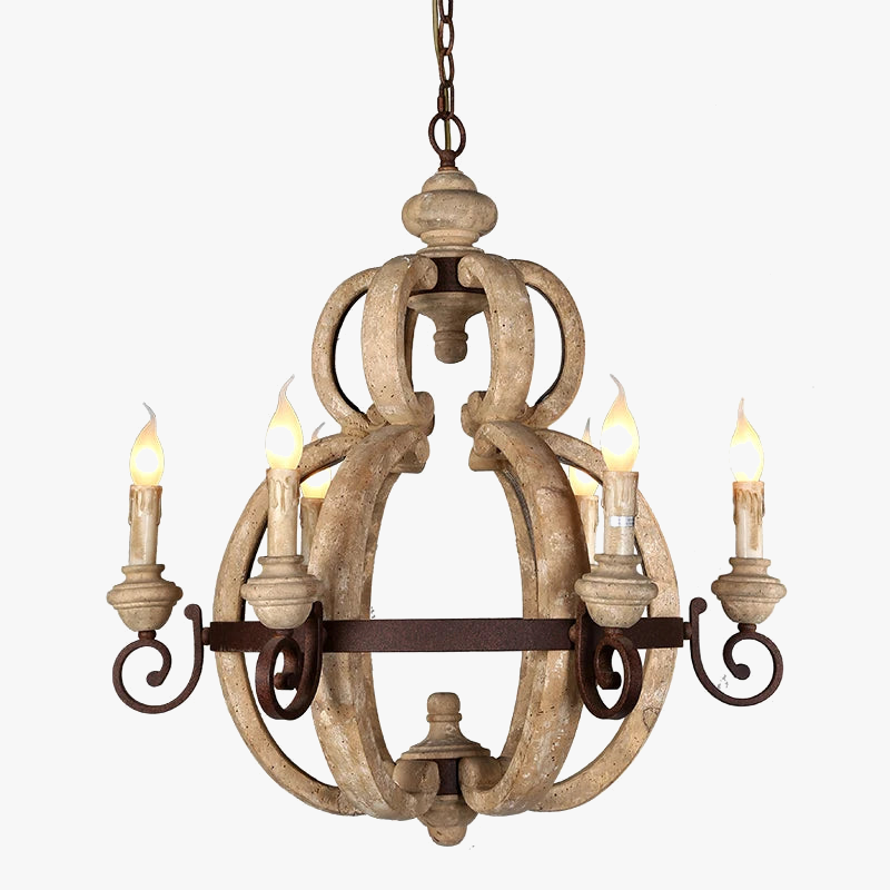lustre rustique en bois vintage à 6 lumières design français