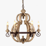 lustre rustique en bois vintage à 6 lumières design français