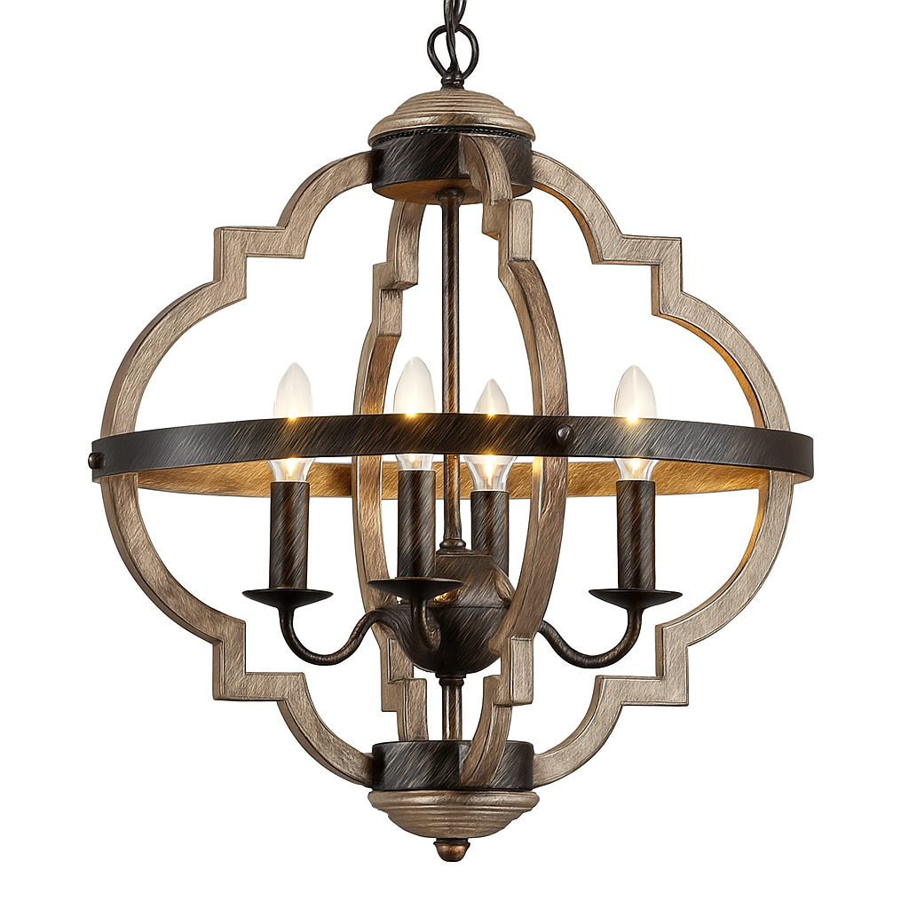 Lustre rustique en métal vintage avec lampes bougies