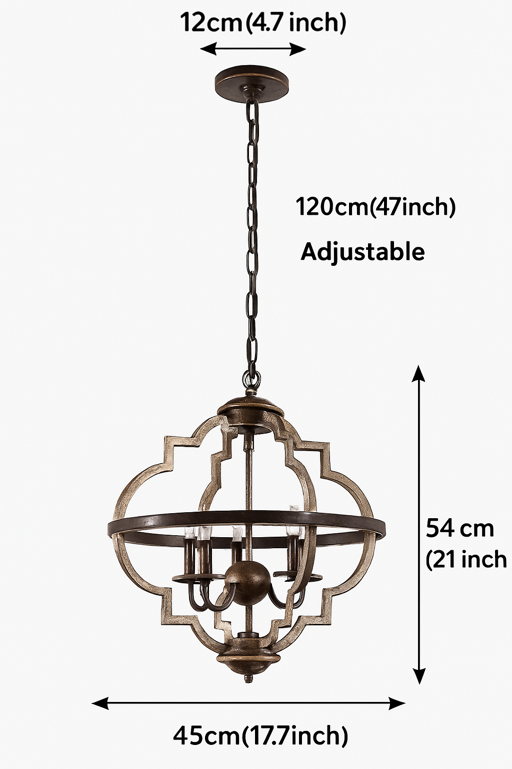 Lustre rustique en métal vintage avec lampes bougies