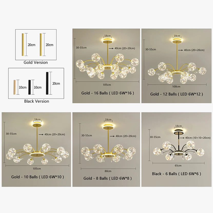 lustre sandyha luxe led en fer avec boules de verre