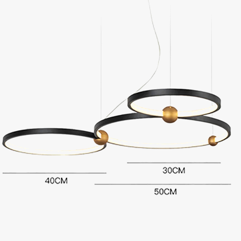 lustre sandyha multi-anneau en fer noir led design luxe