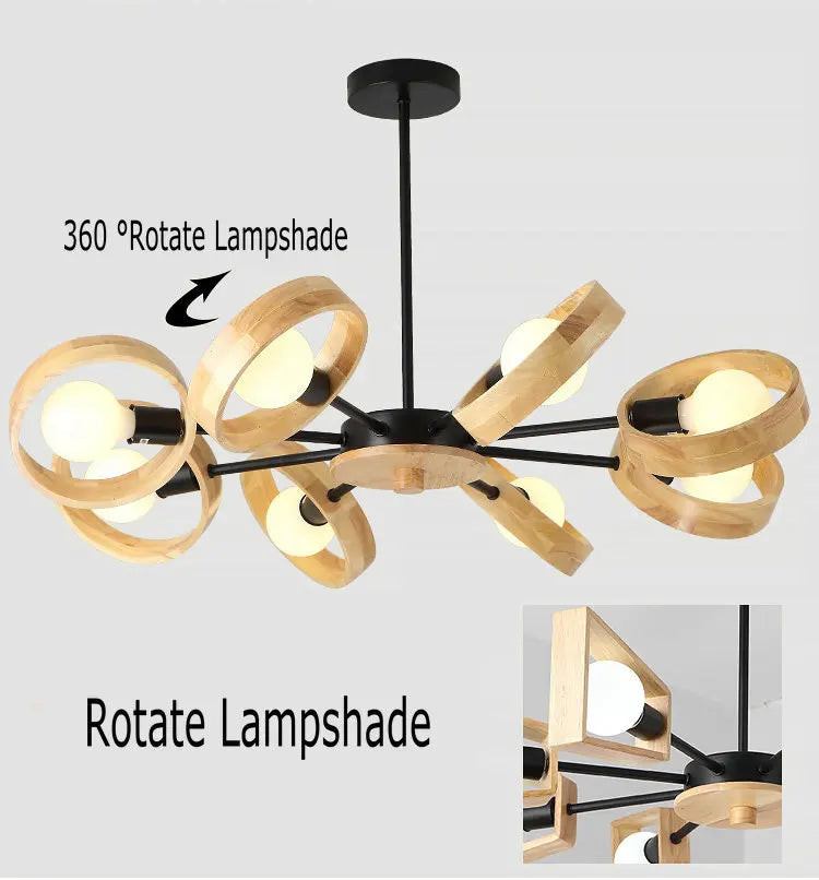 lustre scandinave minimaliste rotation 360 degrés luminaires suspendus bois créatifs