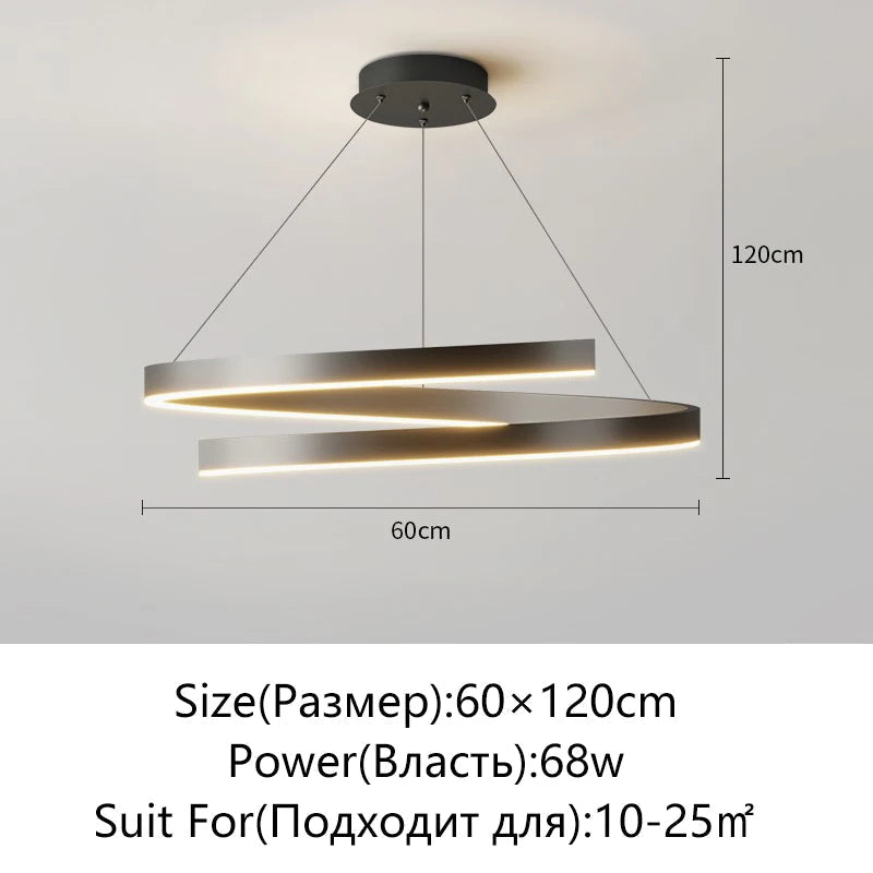 lustre spirale en aluminium led pour décoration maison