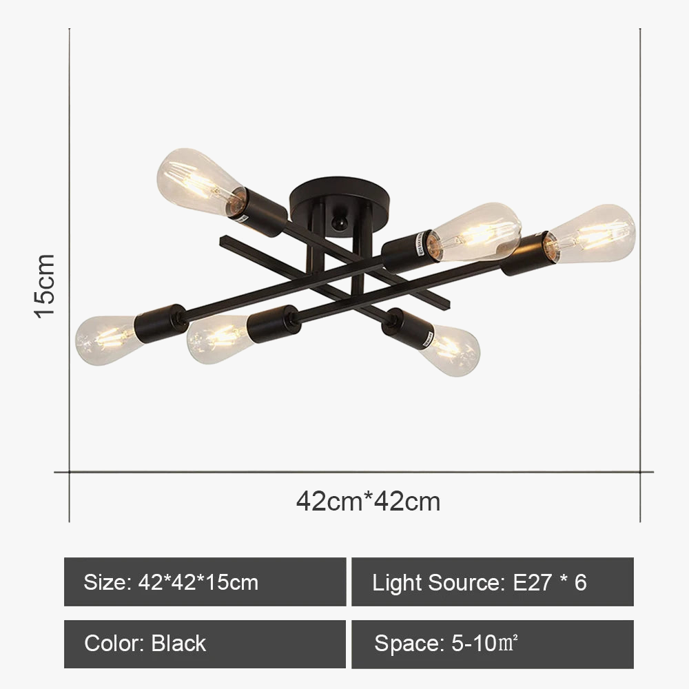 lustre spoutnik vintage à tiges multiples en fer moderne