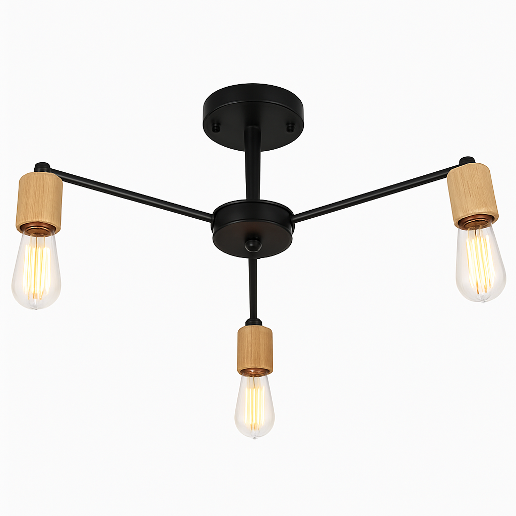 lustre sputnik industriel en bois et fer moderne