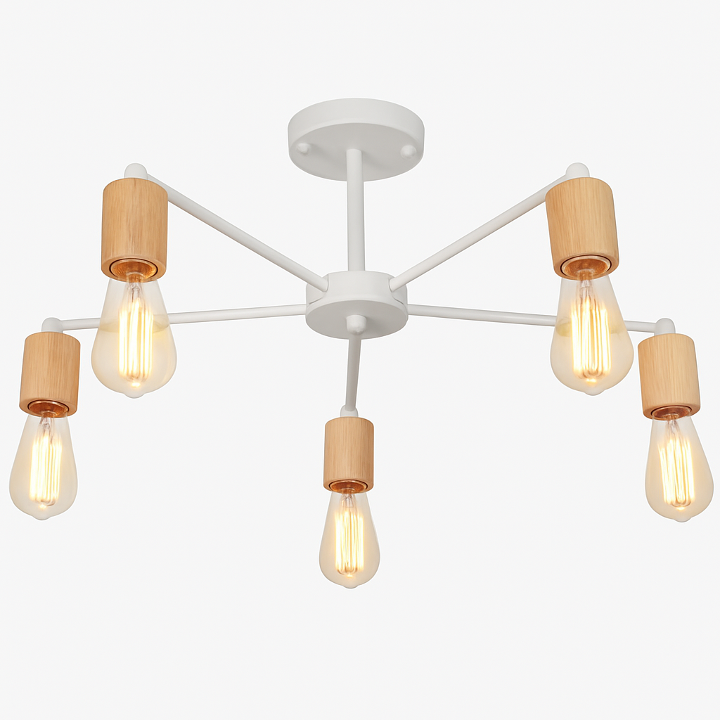 lustre sputnik industriel en bois et fer moderne