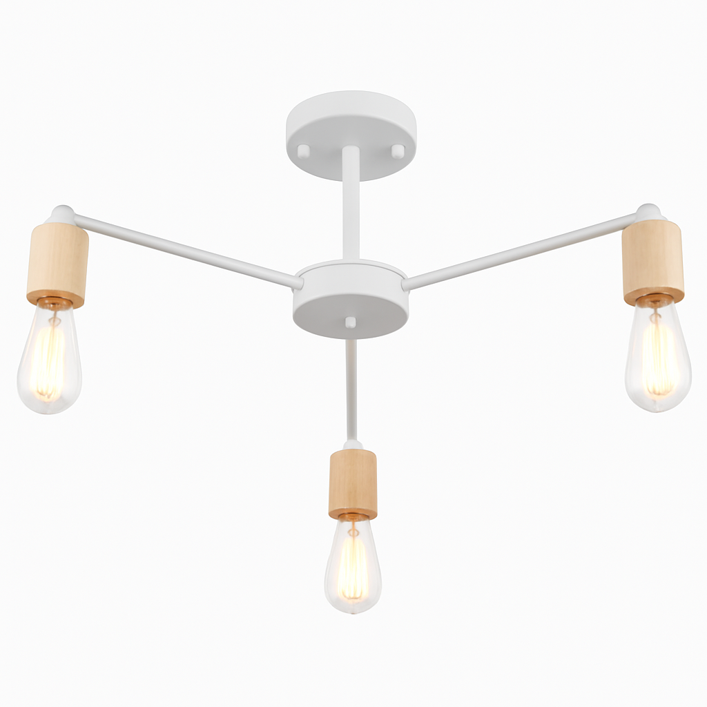 lustre sputnik industriel en bois et fer moderne