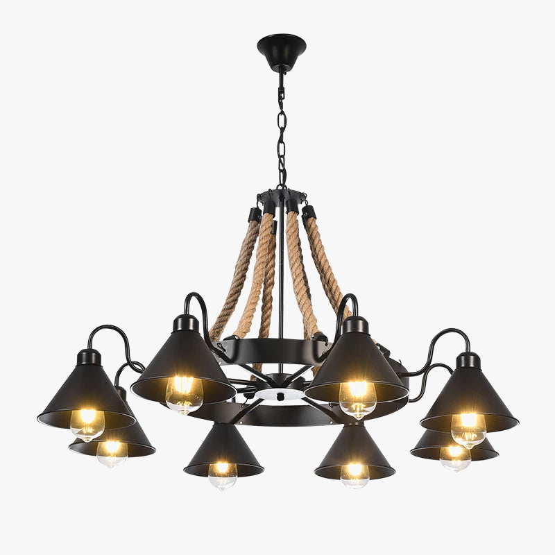 lustre style industriel en ferronnerie et corde de chanvre