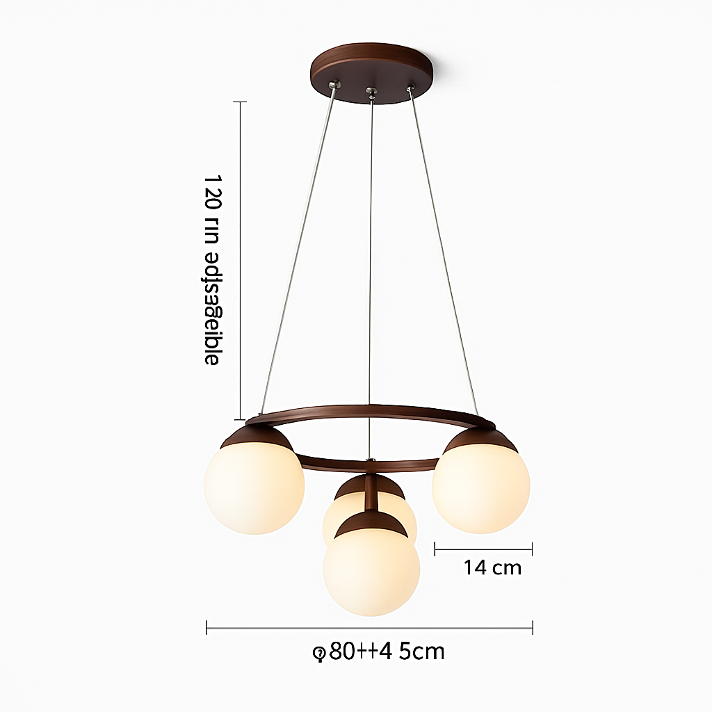 lustre suspendu en bois avec lampe en verre moderne