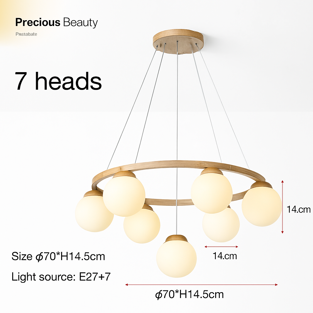 lustre suspendu en bois avec lampe en verre moderne