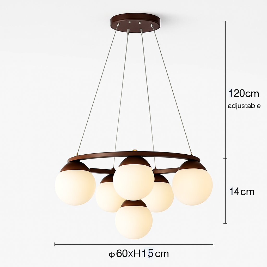 lustre suspendu en bois avec lampe en verre moderne