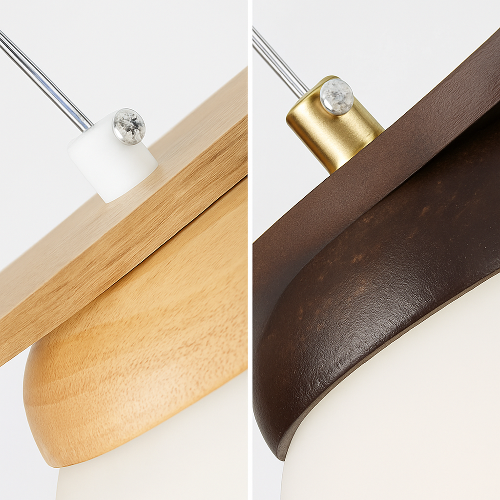 lustre suspendu en bois avec lampe en verre moderne