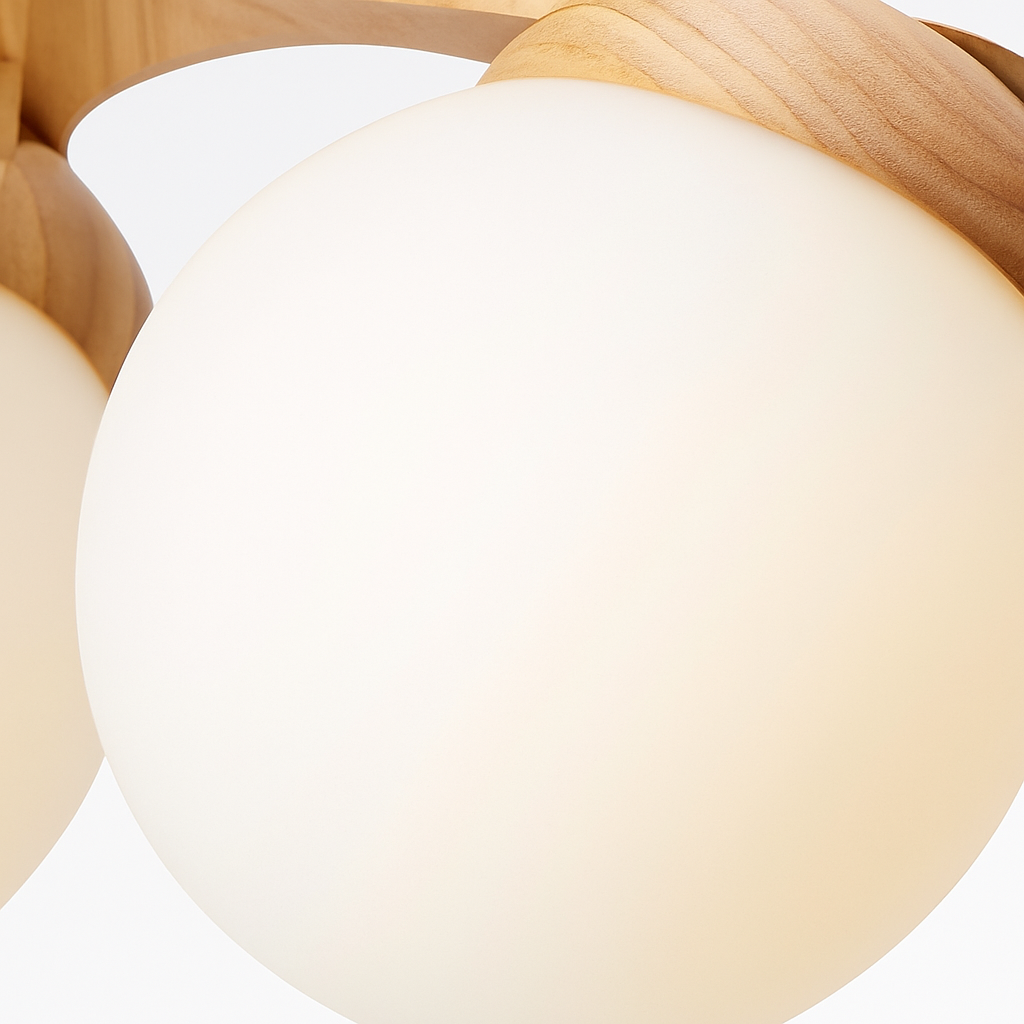 lustre suspendu en bois avec lampe en verre moderne