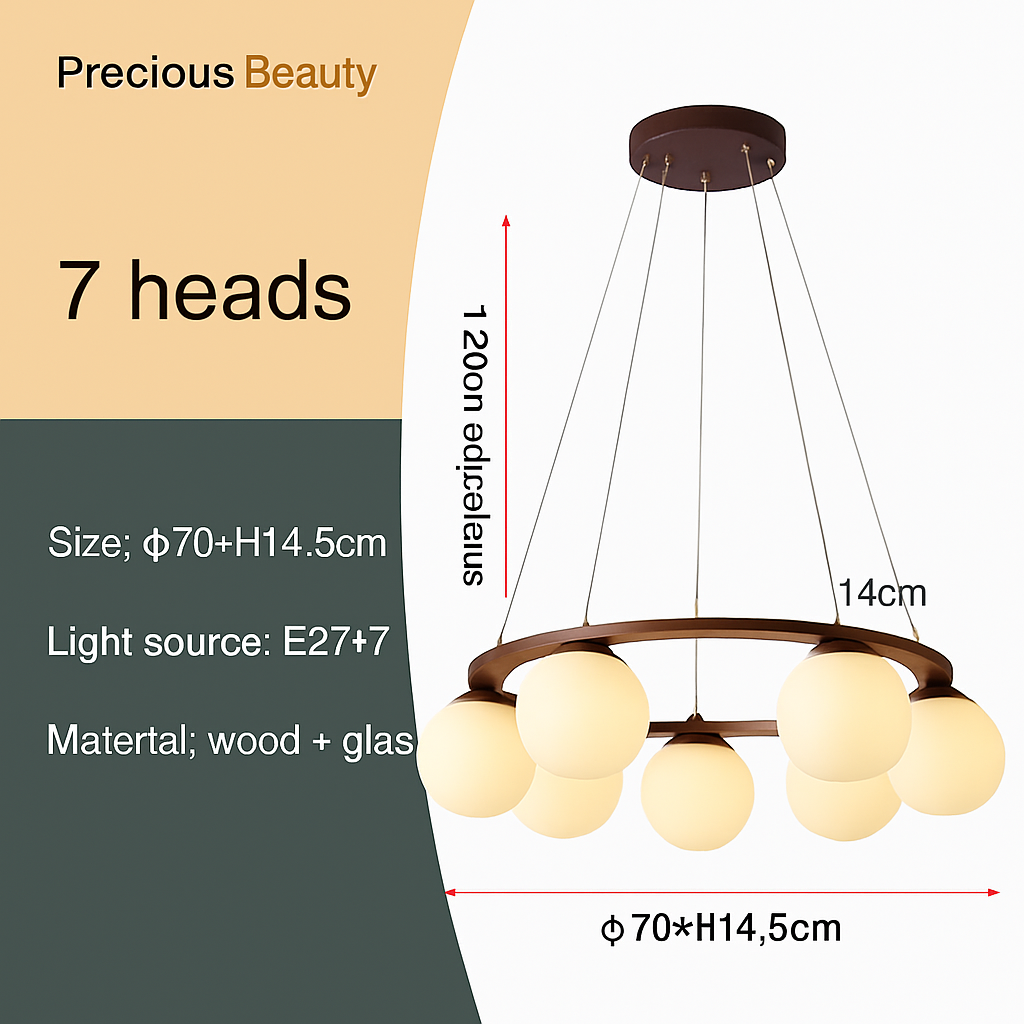 lustre suspendu en bois avec lampe en verre moderne