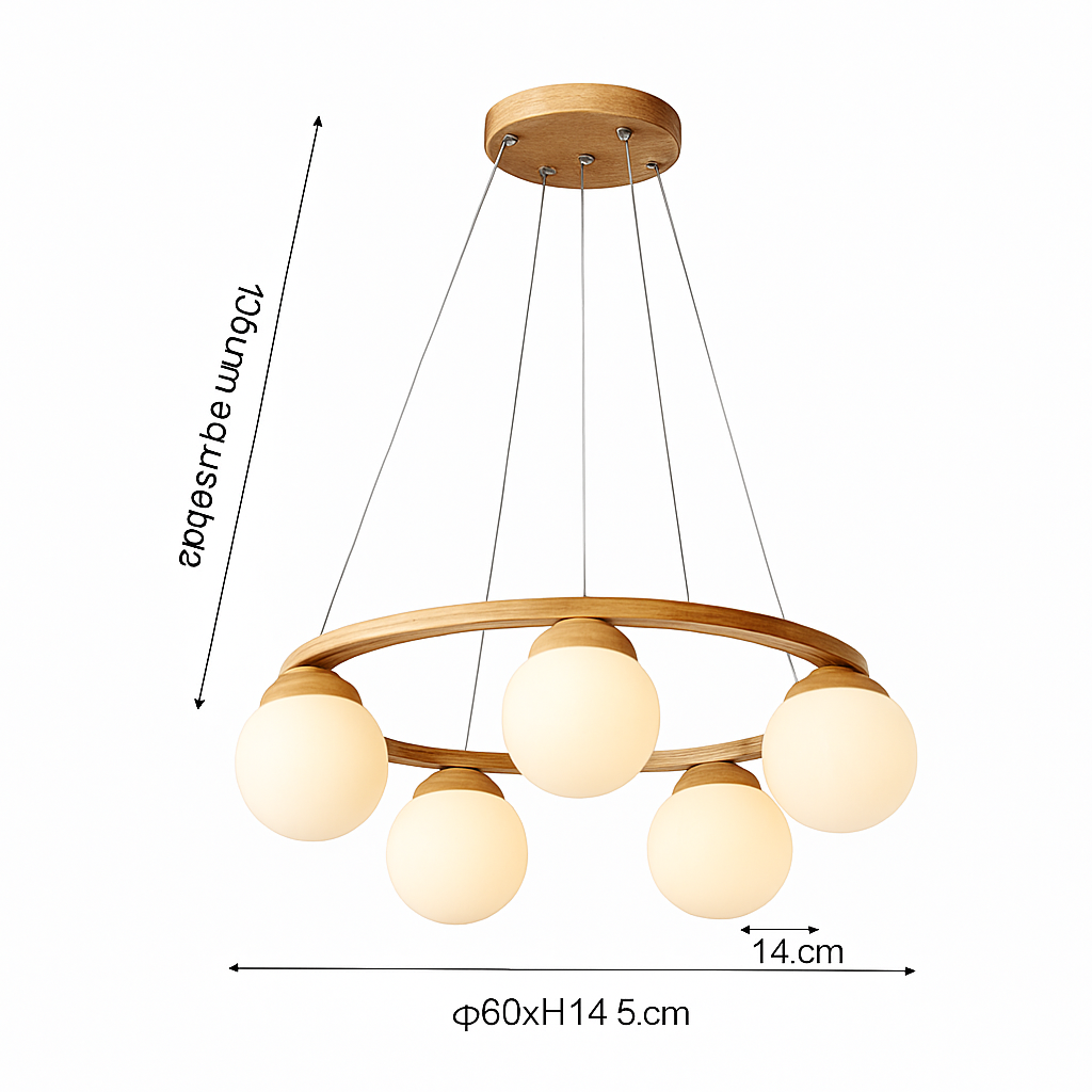 lustre suspendu en bois avec lampe en verre moderne